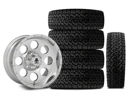 Mammoth 8 Simulated Beadlock Style Polished 15x8 Wheel and BF Goodrich All Terrain TA KO2 35x12.50R15 Tire Kit (87-06 Jeep Wrangler YJ & TJ)