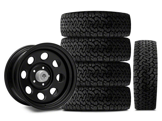 Mammoth 8 Black Steel 15x8 Wheel and BF Goodrich All Terrain TA KO2 35x12.50R15 Tire Kit (87-06 Jeep Wrangler YJ & TJ)