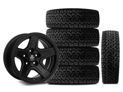 Mammoth Boulder Black 15x8 Wheel and BF Goodrich All Terrain TA KO2 35x12.50R15 Tire Kit (87-06 Jeep Wrangler YJ & TJ)