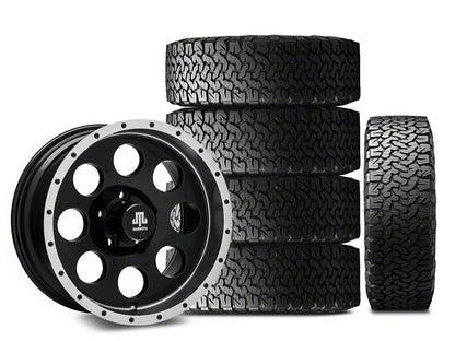 Mammoth 8 Simulated Beadlock Style Black 16x8 Wheel and BF Goodrich All Terrain TA KO2 305/70R16 Tire Kit (87-06 Jeep Wrangler YJ & TJ)