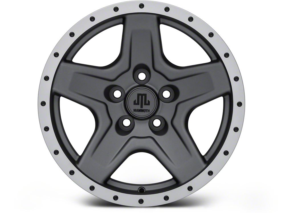 Mammoth Boulder Simulated Beadlock Style Charcoal 16x8 Wheel and BF Goodrich All Terrain TA KO2 305/70R16 Tire Kit (87-06 Jeep Wrangler YJ & TJ)
