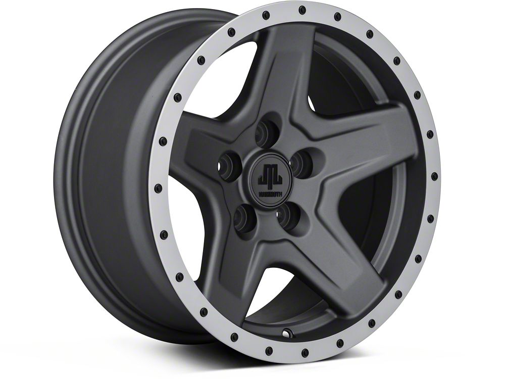 Mammoth Boulder Simulated Beadlock Style Charcoal 16x8 Wheel and BF Goodrich All Terrain TA KO2 305/70R16 Tire Kit (87-06 Jeep Wrangler YJ & TJ)