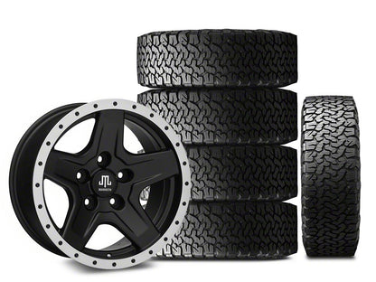 Mammoth Boulder Simulated Beadlock Style Black 16x8 Wheel and BF Goodrich All Terrain TA KO2 305/70R16 Tire Kit (07-18 Jeep Wrangler JK)