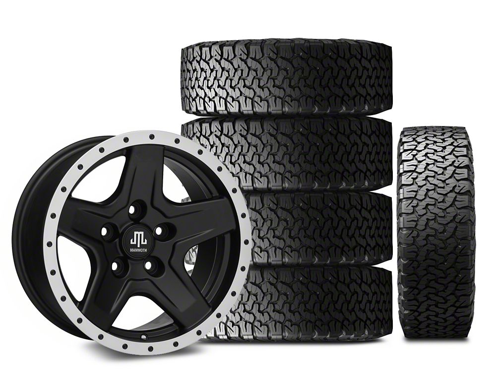Mammoth Boulder Simulated Beadlock Style Black 16x8 Wheel and BF Goodrich All Terrain TA KO2 305/70R16 Tire Kit (07-18 Jeep Wrangler JK)