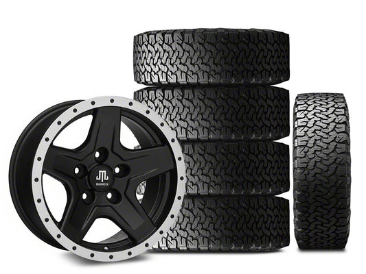 Mammoth Boulder Simulated Beadlock Style Black 16x8 Wheel and BF Goodrich All Terrain TA KO2 305/70R16 Tire Kit (07-18 Jeep Wrangler JK)