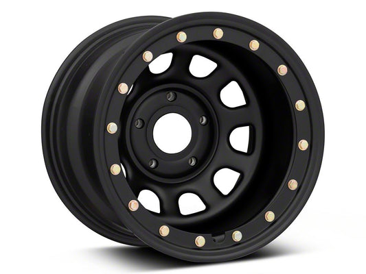 Mammoth D-Window Simulated Beadlock Matte Black Wheel; 15x10; -44mm Offset (07-18 Jeep Wrangler JK)