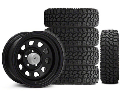 15x8 Mammoth D Window Wheel & 33in Mudclaw Mud-Terrain Comp MTX Tire Package; Set of 5 (97-06 Jeep Wrangler TJ)