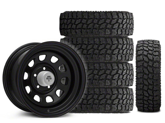 15x8 Mammoth D Window Wheel & 33in Mudclaw Mud-Terrain Comp MTX Tire Package; Set of 5 (97-06 Jeep Wrangler TJ)