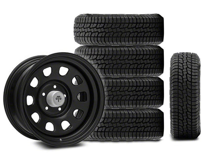 17x9 Mammoth D Window Wheel & 35in West Lake All-Terrain SL369 Tire Package; Set of 5 (07-18 Jeep Wrangler JK)