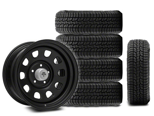 17x9 Mammoth D Window Wheel & 35in West Lake All-Terrain SL369 Tire Package; Set of 5 (07-18 Jeep Wrangler JK)