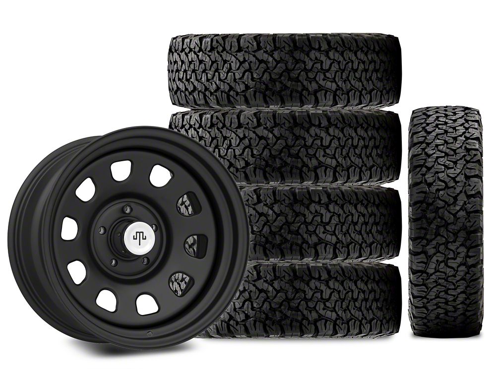 17x9 Mammoth D Window Wheel & 33in BF Goodrich All-Terrain T/A KO Tire Package; Set of 5 (07-18 Jeep Wrangler JK)