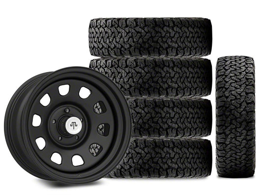 17x9 Mammoth D Window Wheel & 33in BF Goodrich All-Terrain T/A KO Tire Package; Set of 5 (07-18 Jeep Wrangler JK)