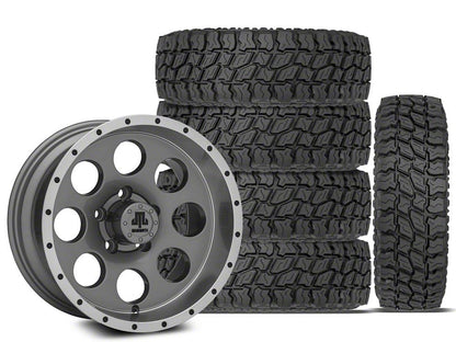 15x8 Mammoth 8 Beadlock Style & 31in Mudclaw Mud-Terrain Comp MTX Tire Package; Set of 5 (97-06 Jeep Wrangler TJ)