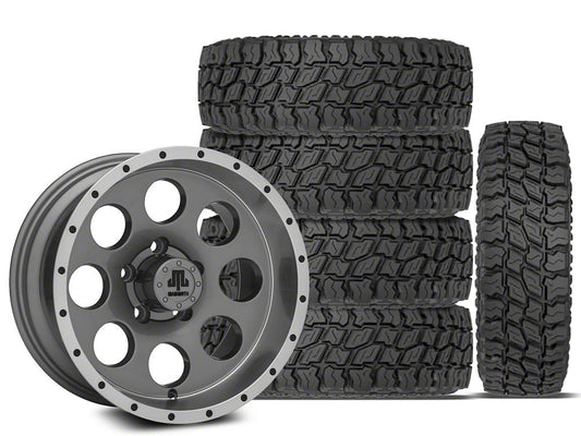 15x8 Mammoth 8 Beadlock Style & 31in Mudclaw Mud-Terrain Comp MTX Tire Package; Set of 5 (97-06 Jeep Wrangler TJ)