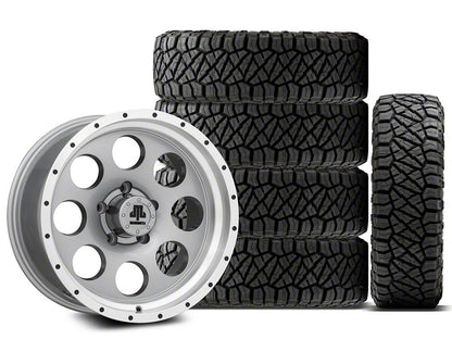 17x9 Mammoth 8 Beadlock & 33in NITTO All-Terrain Ridge Grappler A/T Tire Package; Set of 5 (07-18 Jeep Wrangler JK)