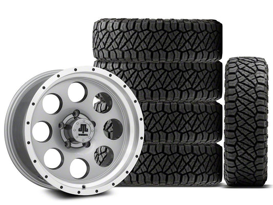 17x9 Mammoth 8 Beadlock & 33in NITTO All-Terrain Ridge Grappler A/T Tire Package; Set of 5 (07-18 Jeep Wrangler JK)