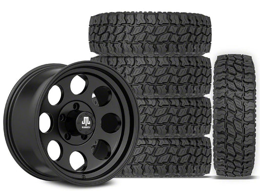 17x9 Mammoth 8 Aluminum & 35in Mudclaw Mud-Terrain Comp MTX Tire Package; Set of 5 (07-18 Jeep Wrangler JK)
