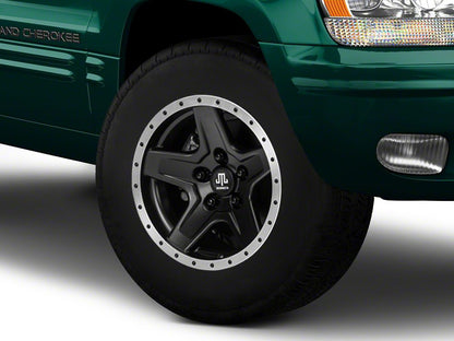 Mammoth Boulder Simulated Beadlock Style Black Wheel; 16x8; 0mm Offset (99-04 Jeep Grand Cherokee WJ)