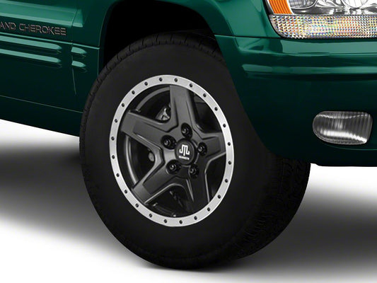 Mammoth Boulder Simulated Beadlock Style Black Wheel; 17x9; -6mm Offset (99-04 Jeep Grand Cherokee WJ)