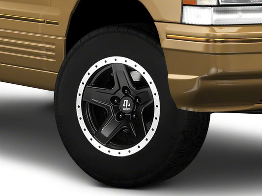 Mammoth Boulder Simulated Beadlock Style Black Wheel; 15x8; -19mm Offset (93-98 Jeep Grand Cherokee ZJ)