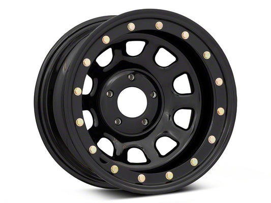 Mammoth D-Window Simulated Beadlock Gloss Black Wheel; 15x8; -19mm Offset (84-01 Jeep Cherokee XJ)